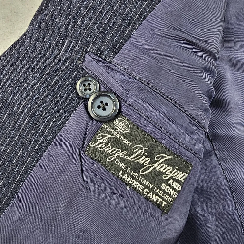 Vtg 50's Feroze Din Janjua BESPOKE Suit Men 40R Pants 34x29 Pinstripe Navy White